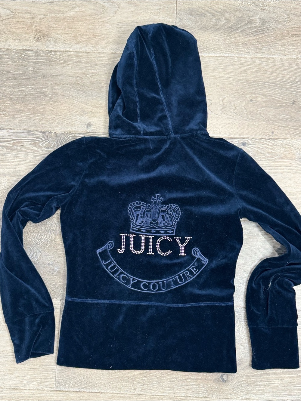 Juicy Couture Navy Velour Zip Hoodie with Crown Logo 1305